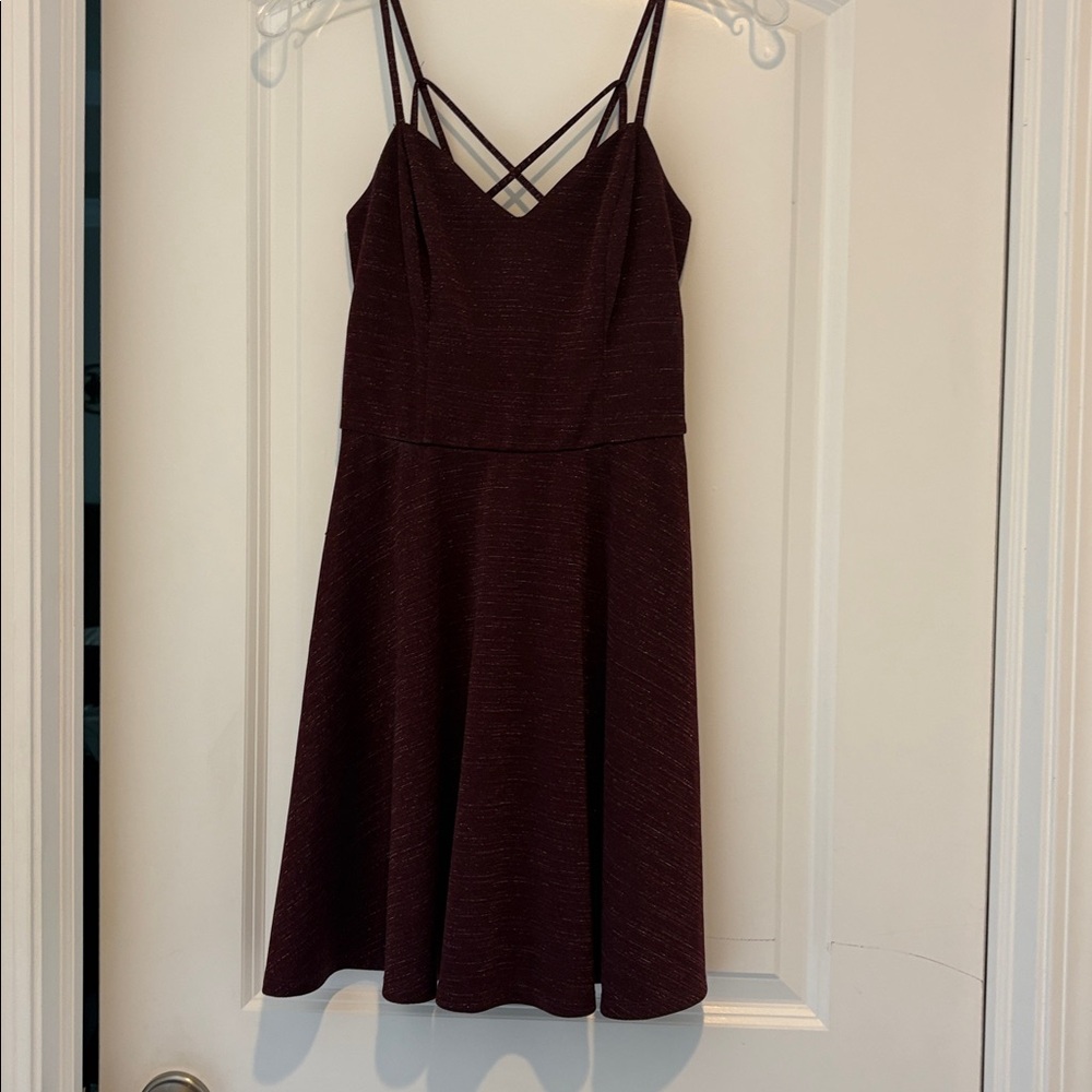Elegant Burgundy Sparkly Spaghetti Strap Dress